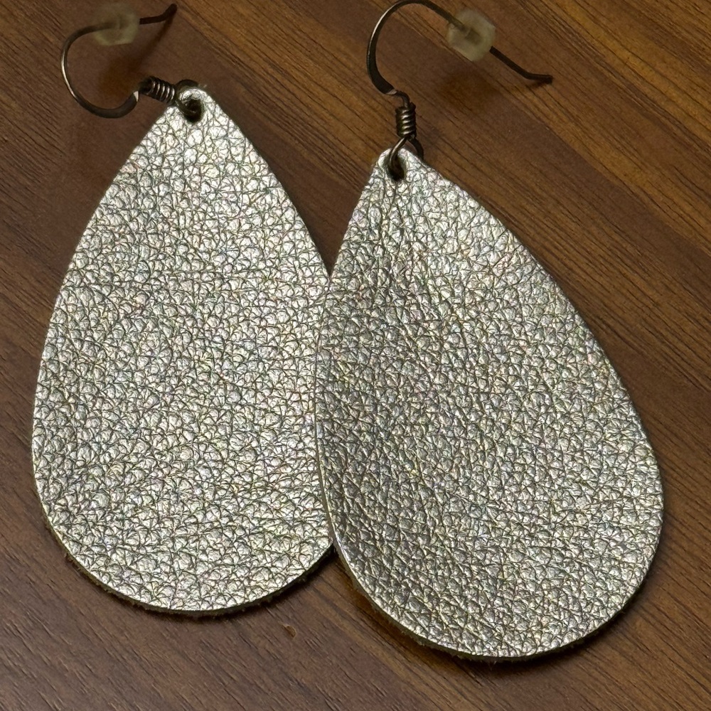 Champagne Shimmer Leather Teardrop Earrings